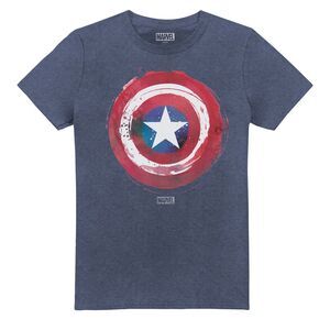 Captain America Mens Paint Shield T-Shirt / Heather Navy